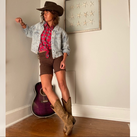 Cowgirl red plaid tank top button down; small - Picture 3 of 5